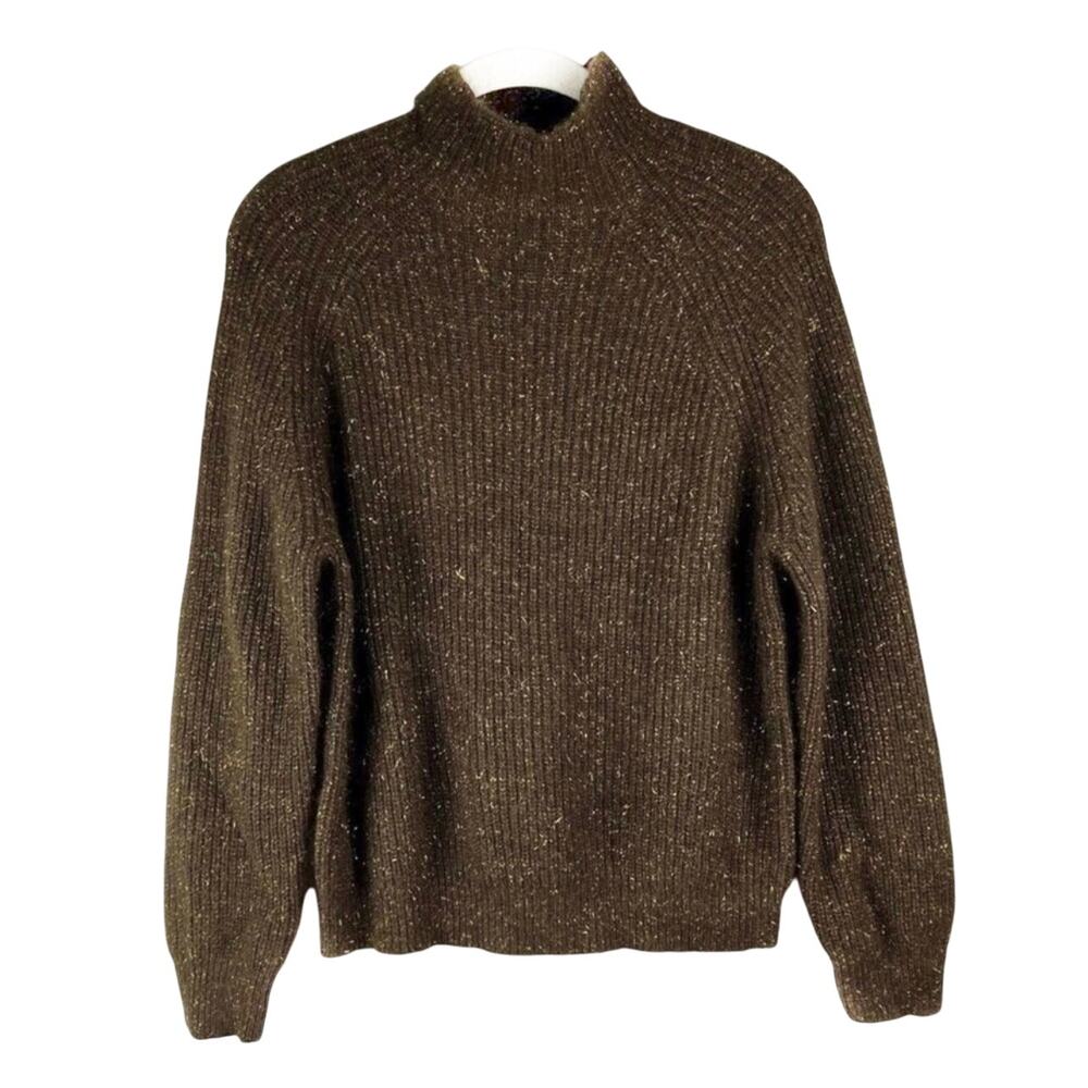 NEW See U Soon Brown Mock Neck Sweater S/M Gold Metallic